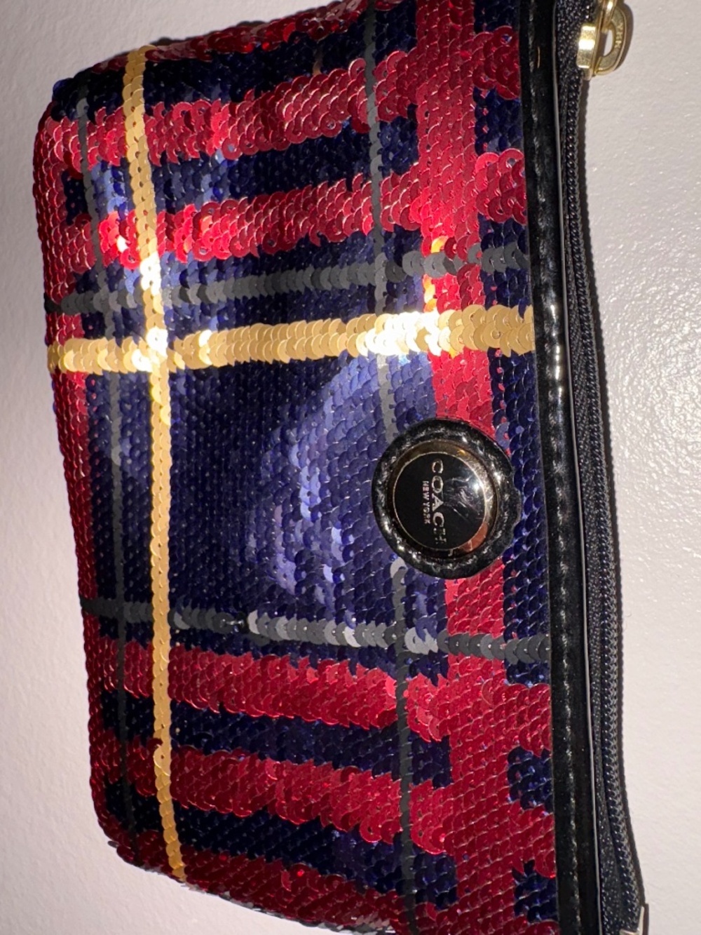 Coach Poppy Tartan Sequin Small Wristlet